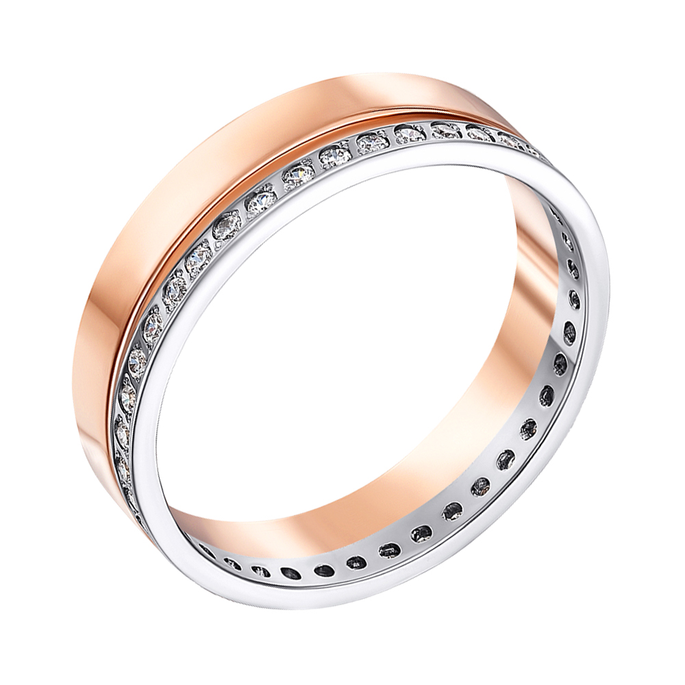 

Золотое обручальное кольцо в комбинированном цвете с фианитами 000005248 17.5 размера