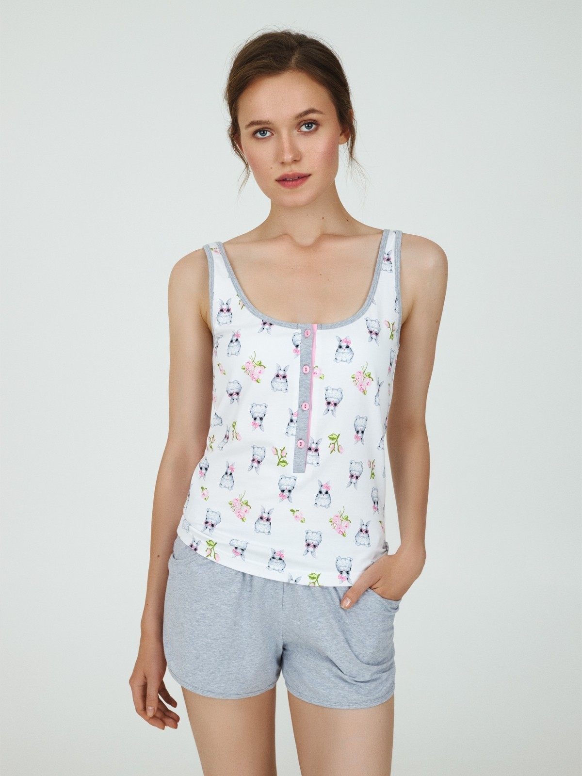 

Пижама женская майка с шортами Darling Ellen LPK 4570/01/01 белый, серый М