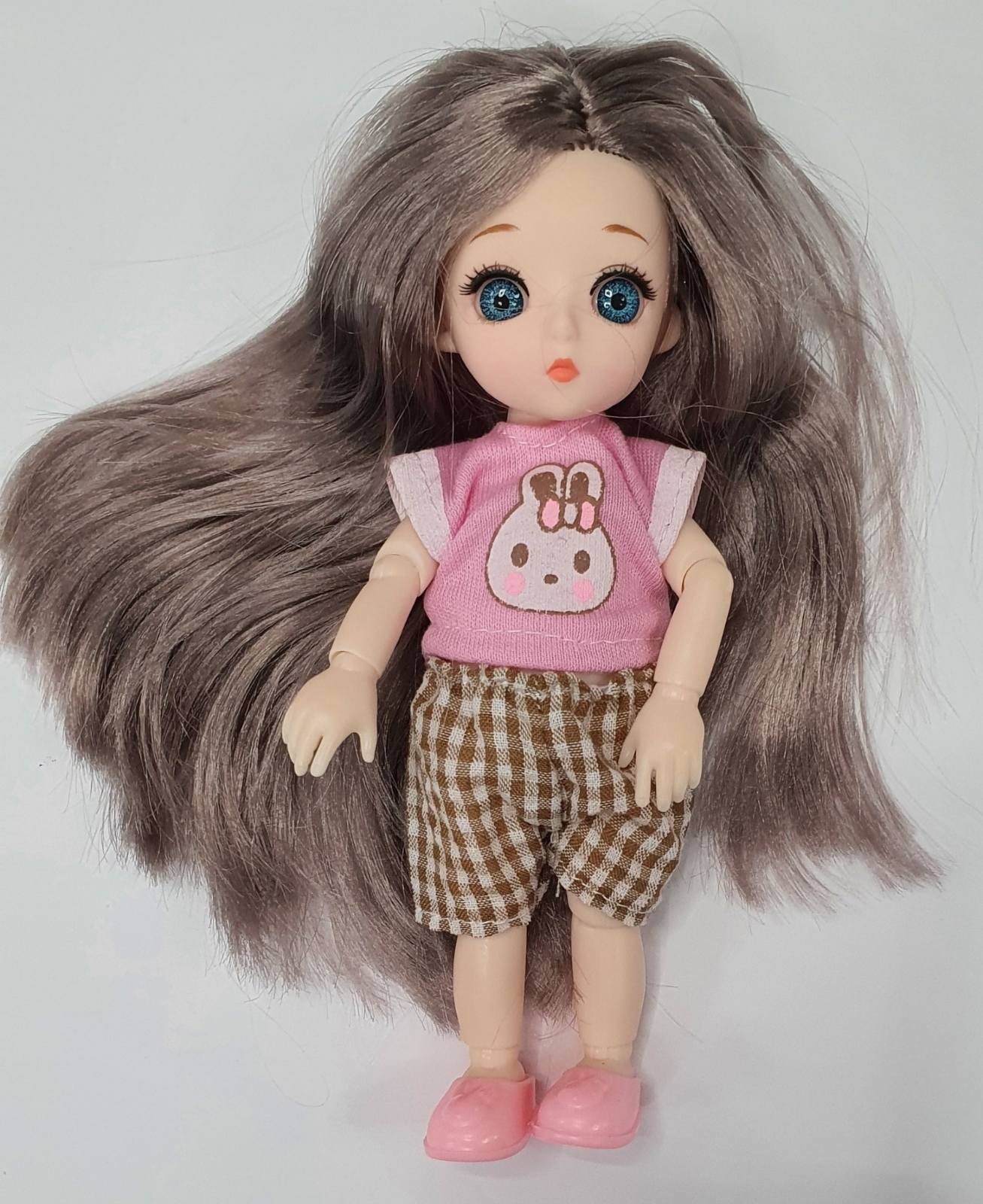 

Кукла шарнирная BJD с 3D глазами, серыми волосами 16 см в костюм "Зайка", D102
