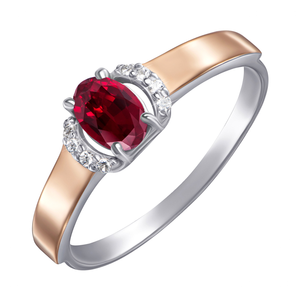 

Серебряное кольцо с золотыми накладками, рубином и фианитами 000137514 16 размера