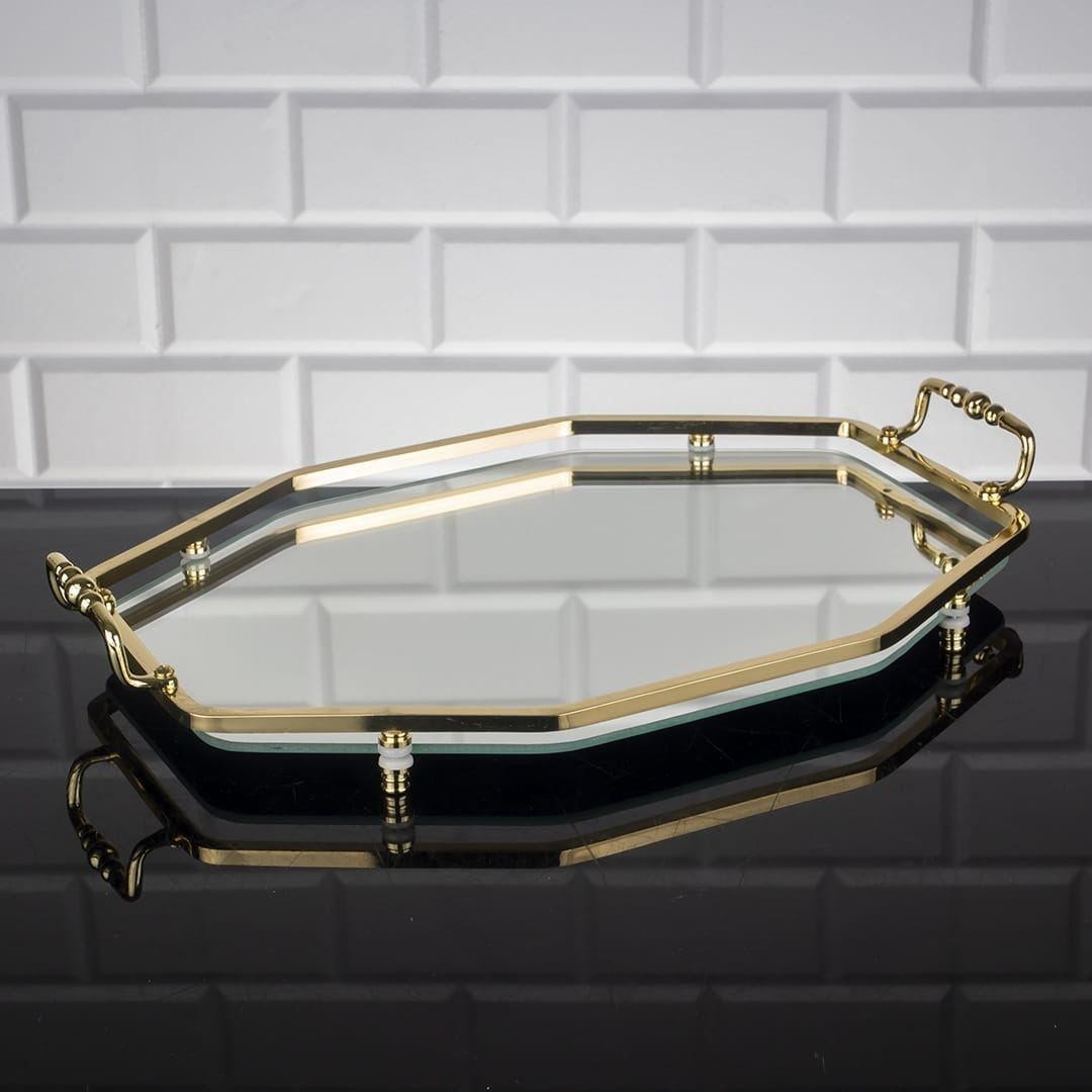 

Поднос металлический с зеркальным основанием на ножках, Zeyve, Sultan, золото, 40x26 см