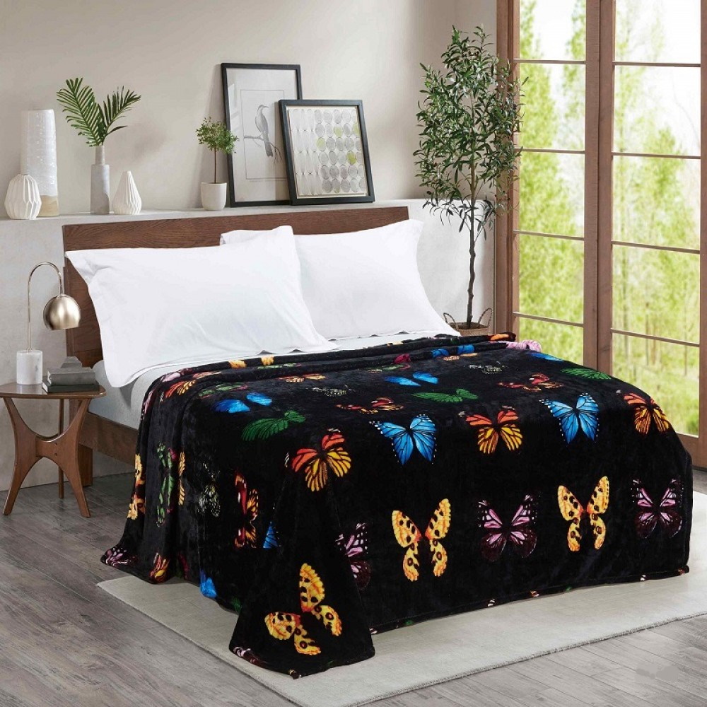 

Плед- покрывало велсофт CottonTwill Бабочки на чёрном 200x220 см ( FB21636CT)