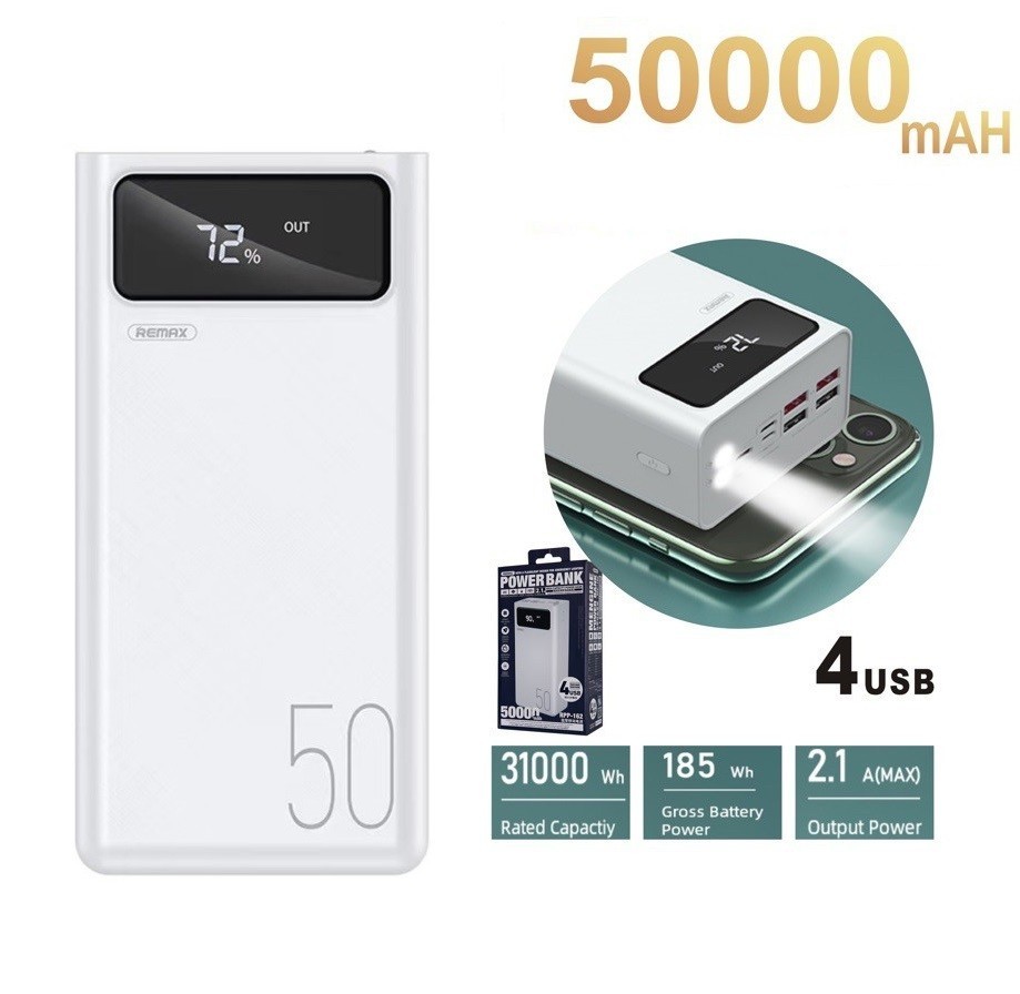 

Павербанк Remax 50000 мАч 4xUSB/Lightning/Micro USB/Type-C white