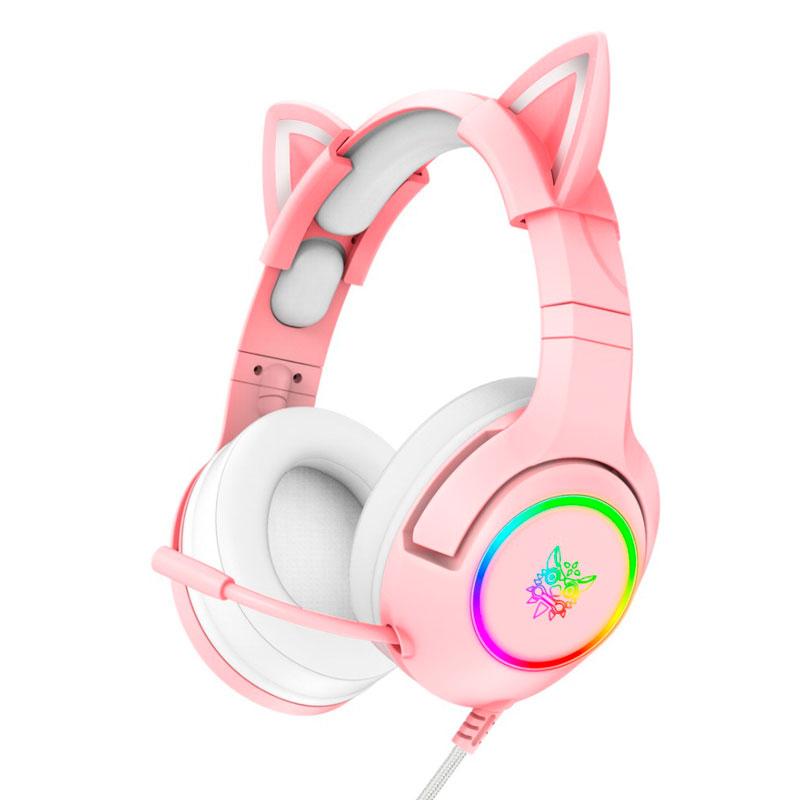 

Игровые наушники Onikuma K9 с микрофоном и LED RGB подсветкой кошачьи ушки проводные Pink (K9P)