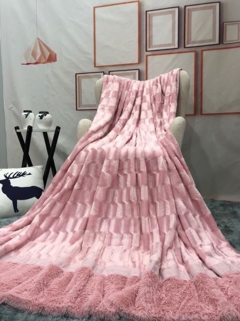 

Меховой двухсторонний плед покрывало Норка Premium Collection Евро 200x220 Розовый