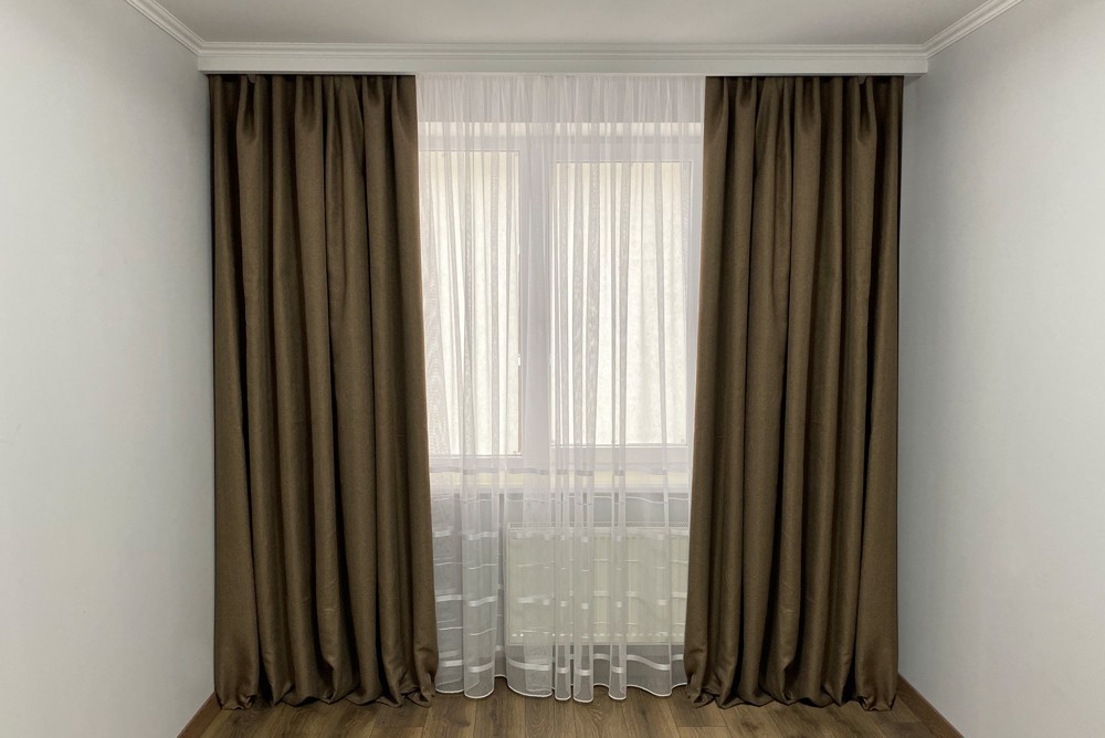 

Комплект готовых штор Блэкаут Лен 150x270 см 2 шт Коричневые (696)