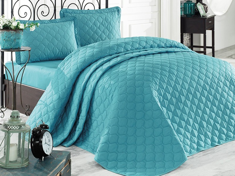 

Покрывало стеганное хлопковое с наволочками Aran Clasy 240x260 Rabel V6 Голубой