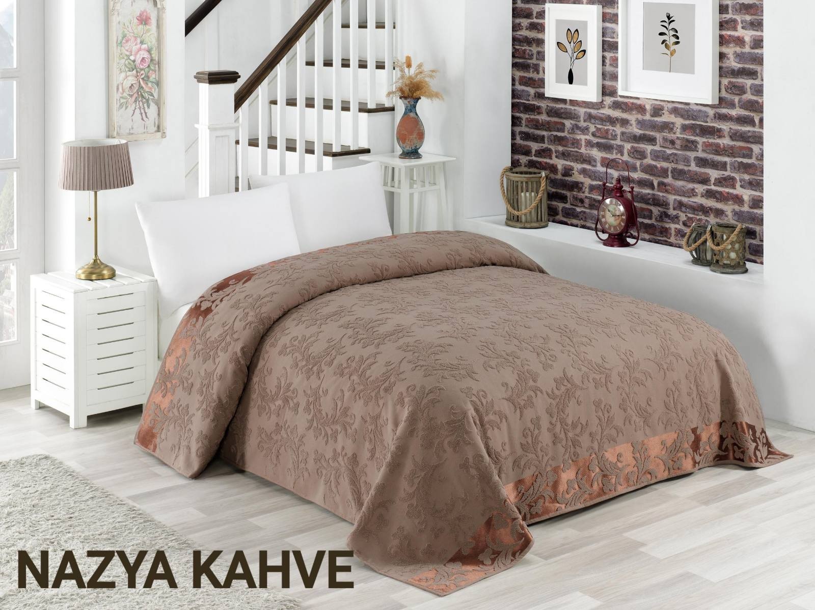 

Махровая хлопковая жаккардовая простынь Zeron 150х220 Полуторный Турция NAZYA KAHVE Коричневый
