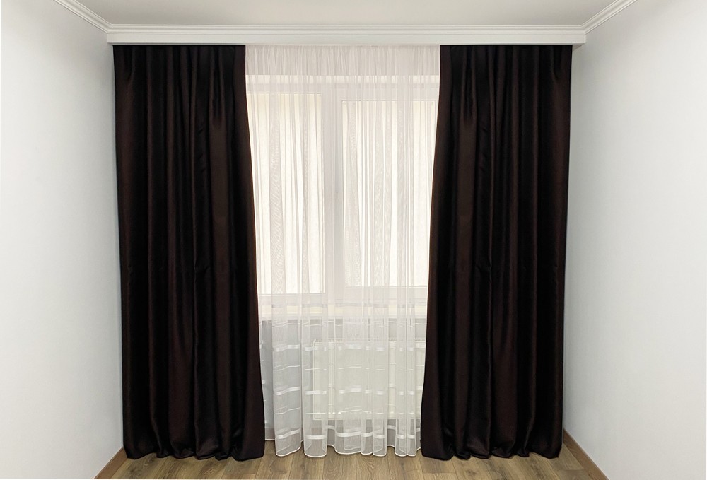 

Комплект готовых штор Блэкаут Лен 150x250 см 2 шт Шоколад (673)