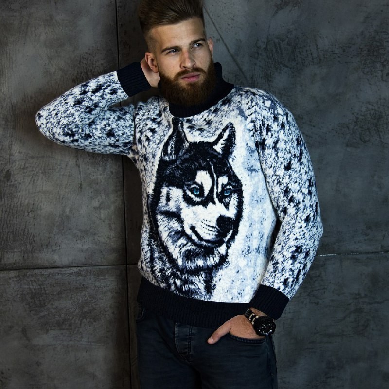 

Мужской свитер Pulltonic из шерсти Lambswool синяя горловина Хаски M