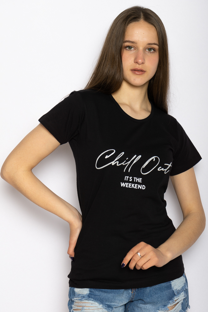 

Футболка женская с текстовым принтом Time of Style 600F022 S Черный