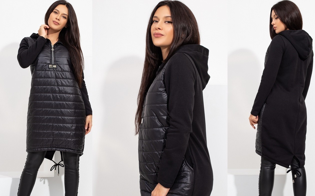 

Платье Худи стеганное VestMode 46-50 Плащевка-трехнитка Черная