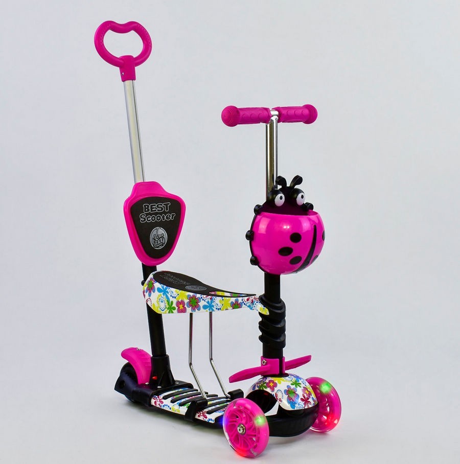 

Cамокат 3-х колёсный 5 в 1 Малиновый, подсветка колес (Best Scooter 62310)
