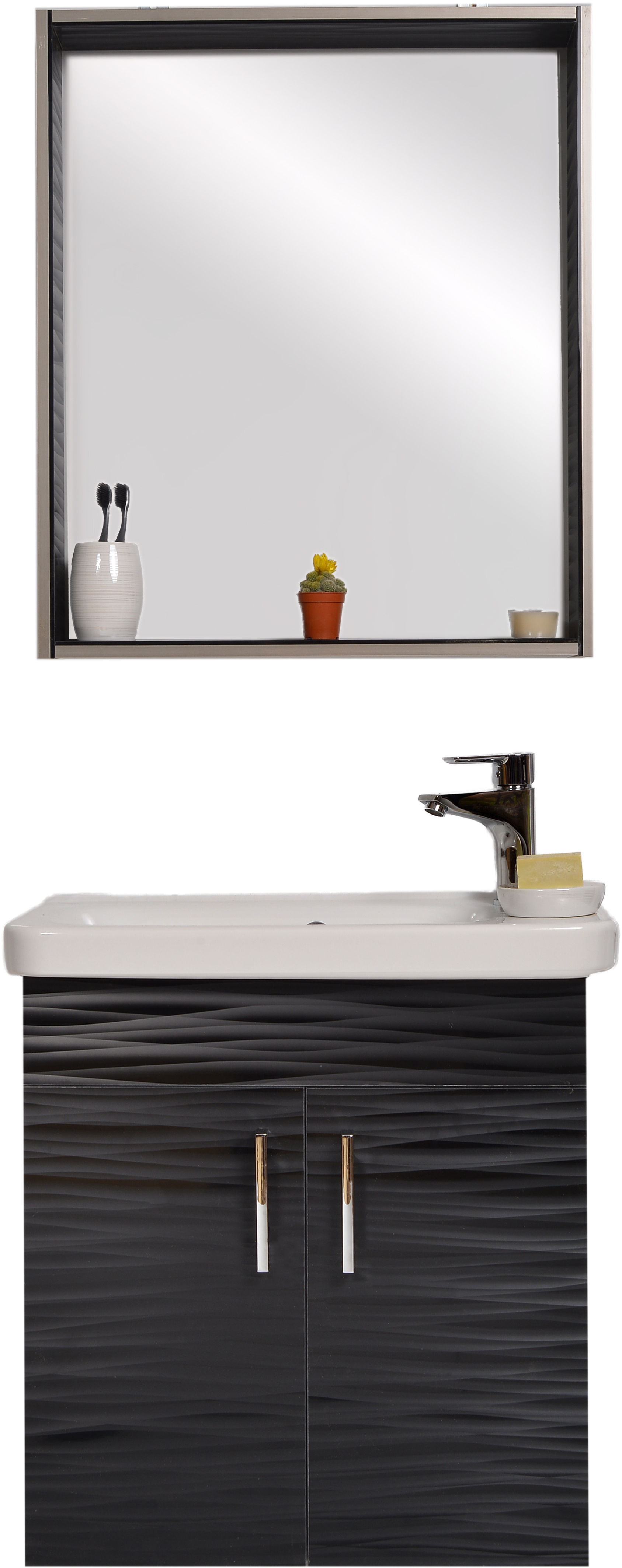 

Комплект мебели ANKA PLUS Delfi с тумбой и умывальником + зеркало Black Sahara 0500C661