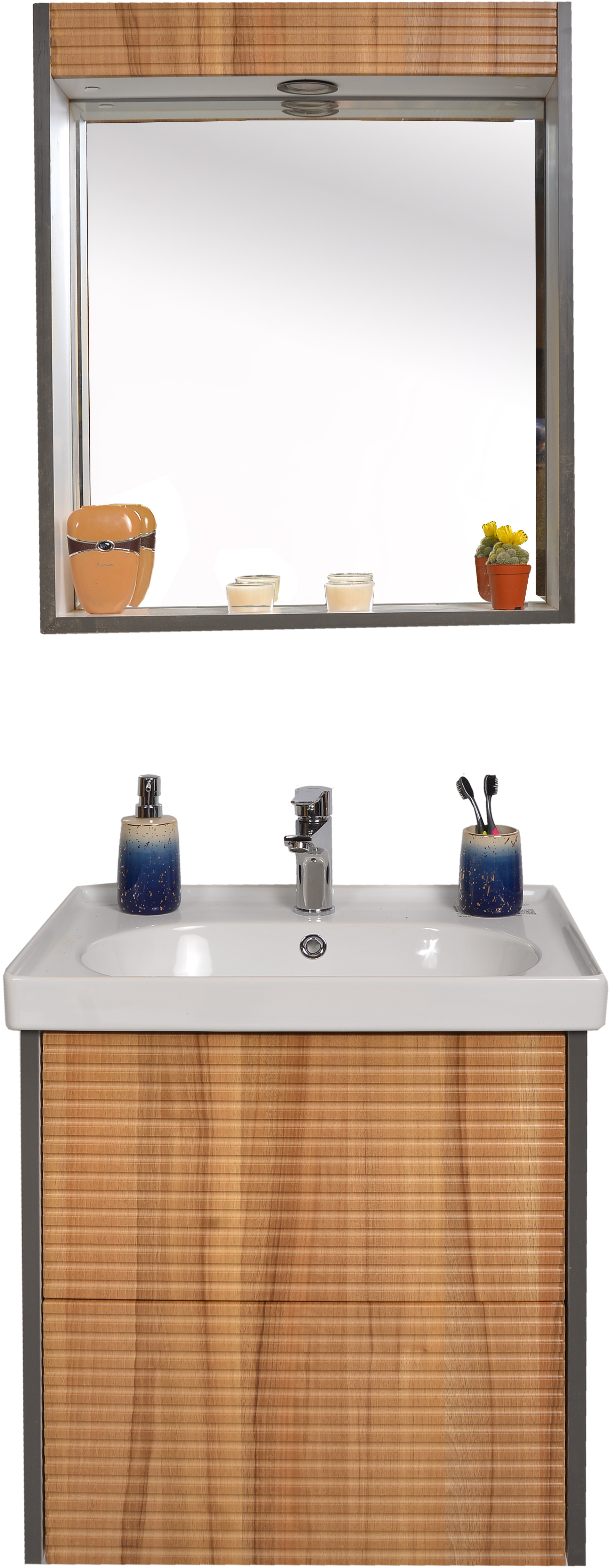 

Комплект мебели ANKA PLUS Olympos 60 с тумбой и умывальником + зеркало Beige Grey 0860A001