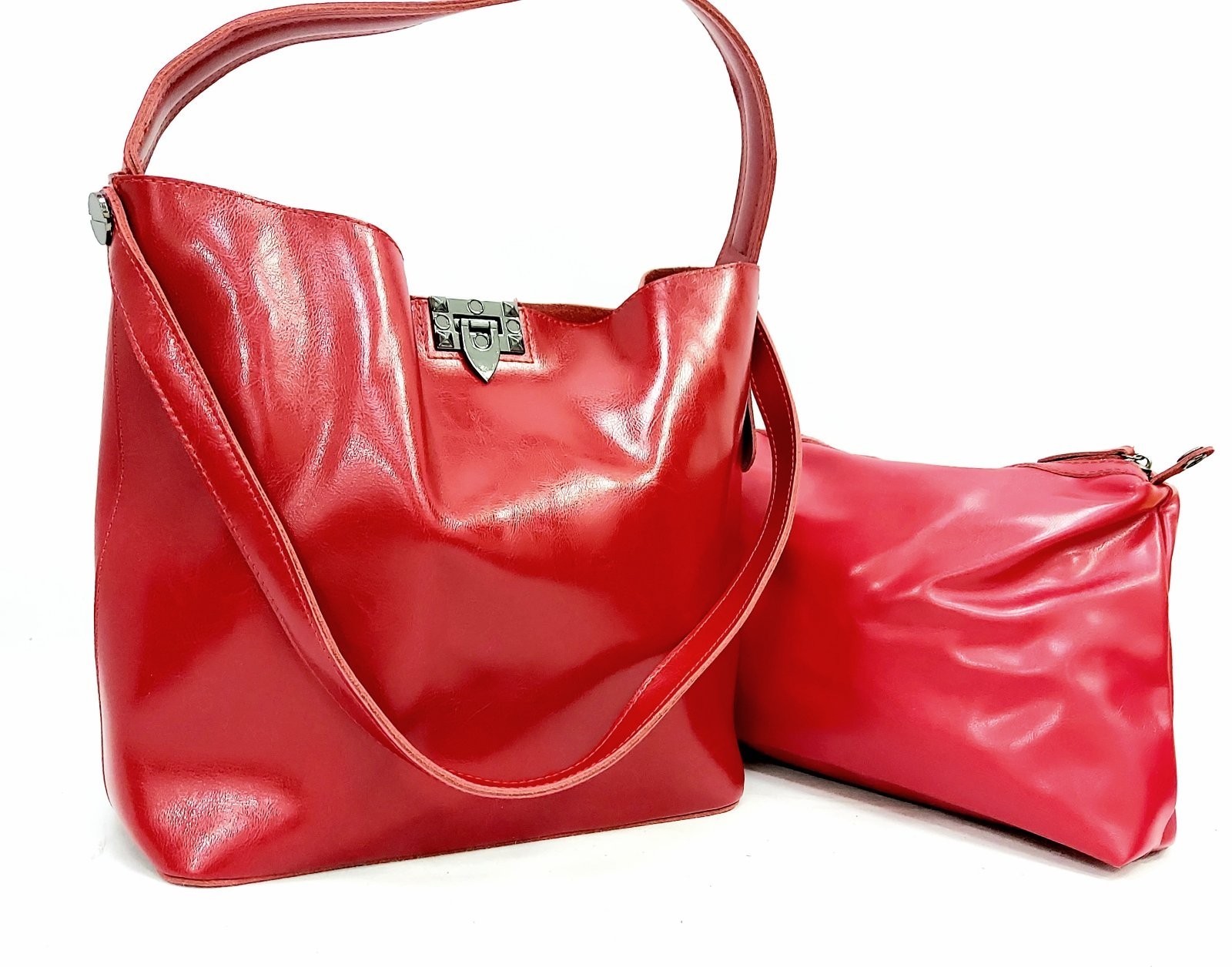 

Сумка женская кожаная большого размера на зажиме Princces 2в1 сумка и клатч Красный цвет