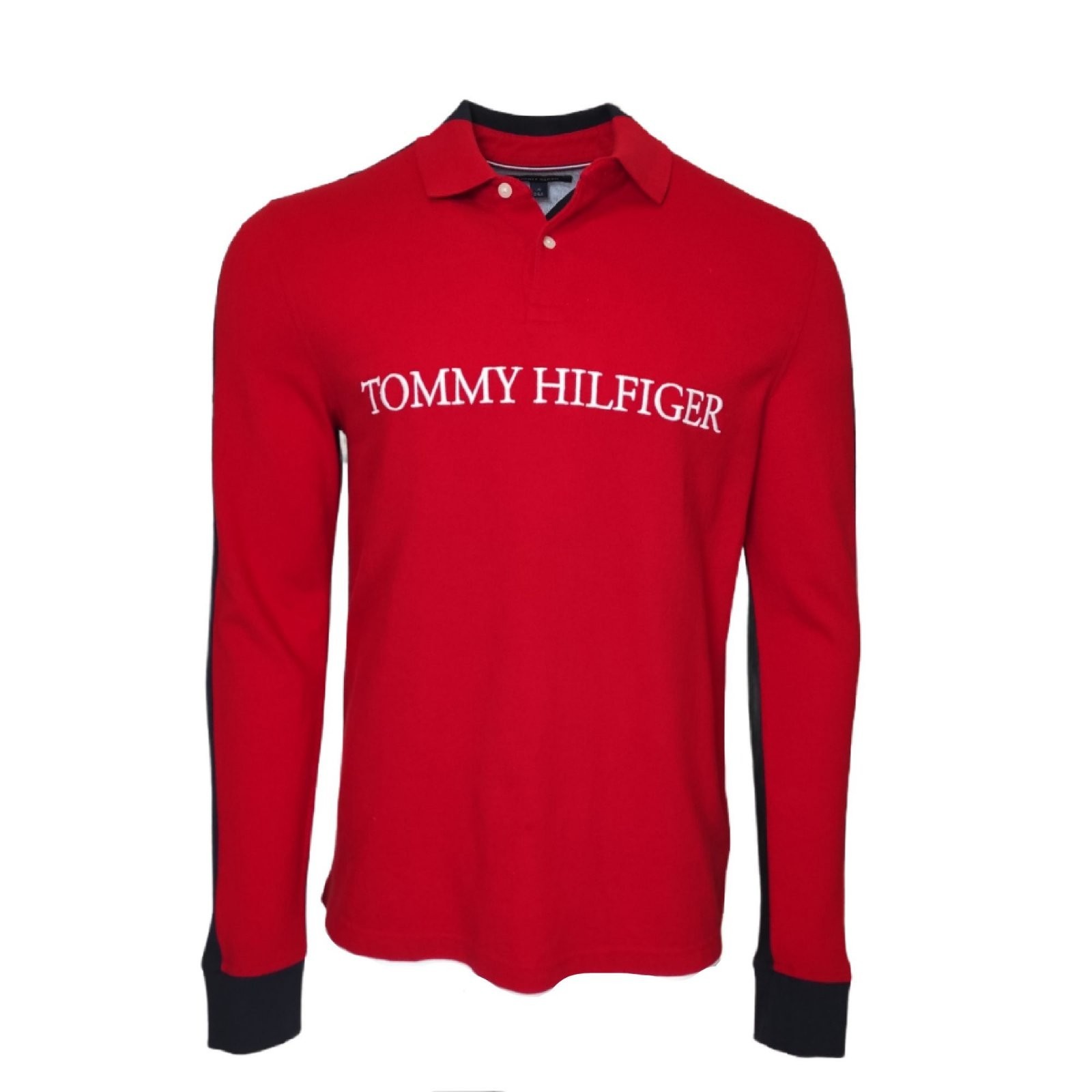 

Мужская поло Tommy Hilfiger, планка с двумя пуговицами,красная с темно-синим,78e5169619,размер L.