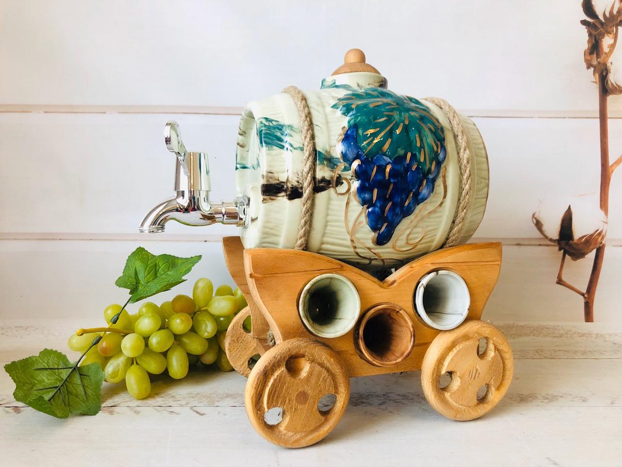 

Набор под спиртное Керамклуб керамический Бочонок и 6 рюмок на деревянной телеге