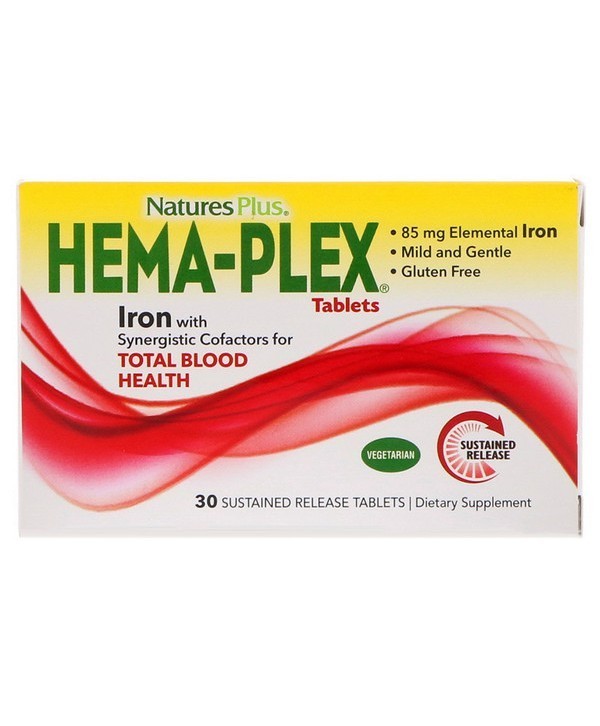 

Хема-плекс (железо с кофакторами) Nature's Plus Hema-Plex комплекс для здоровья крови 30 вегетарианских капсул быстрого действия