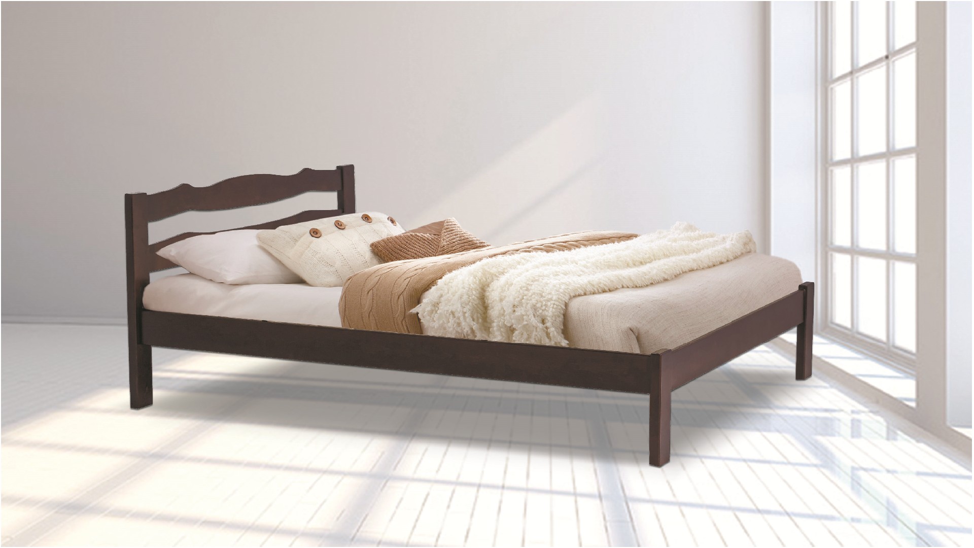 

Кровать RoomerIN Бритни из массива ольхи 160*200 орех