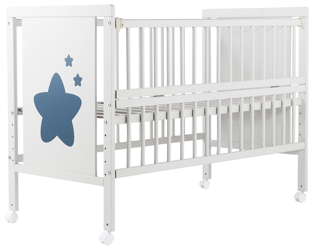 

Кровать Babyroom Звездочка, откидной бок, колеса бук белый