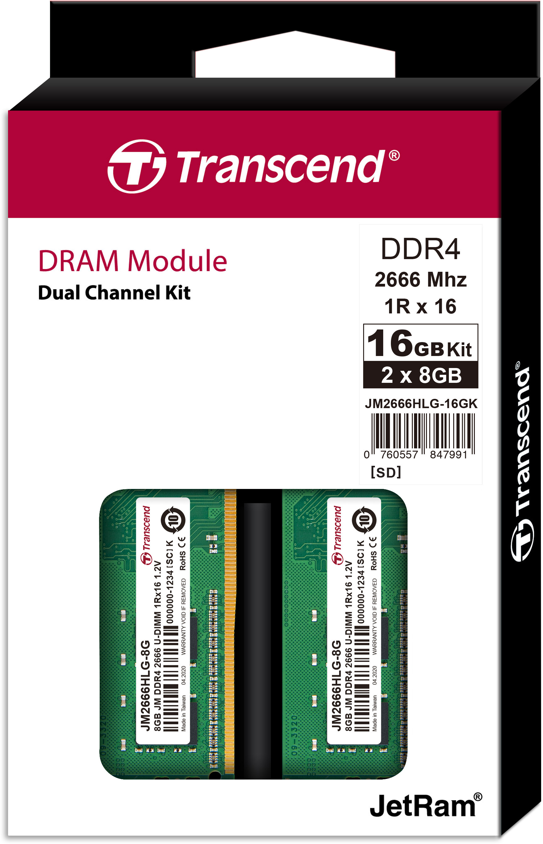 

Оперативная память Transcend DDR4-2666 16384MB PC4-21300 (Kit of 2x8192) (JM2666HLG-16GK) (JN63JM2666HLG-16GK)