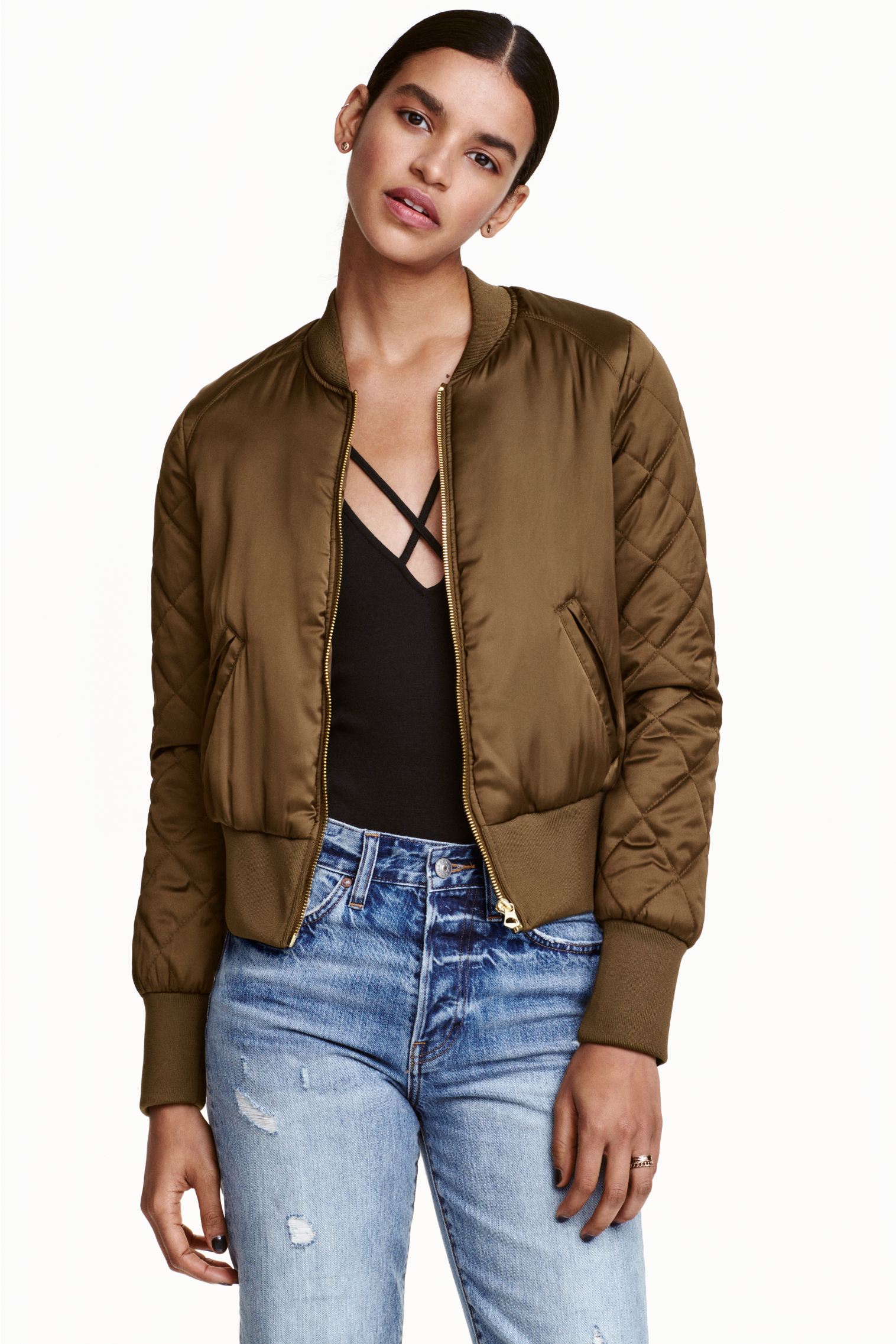 

Бомбер H&M  оливковый 10033145224, Бомбер H&M 32 оливковый 10033145224