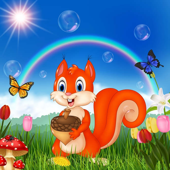 

Фотообои Детские 'Белочка с орешком' (1217) , Кожа