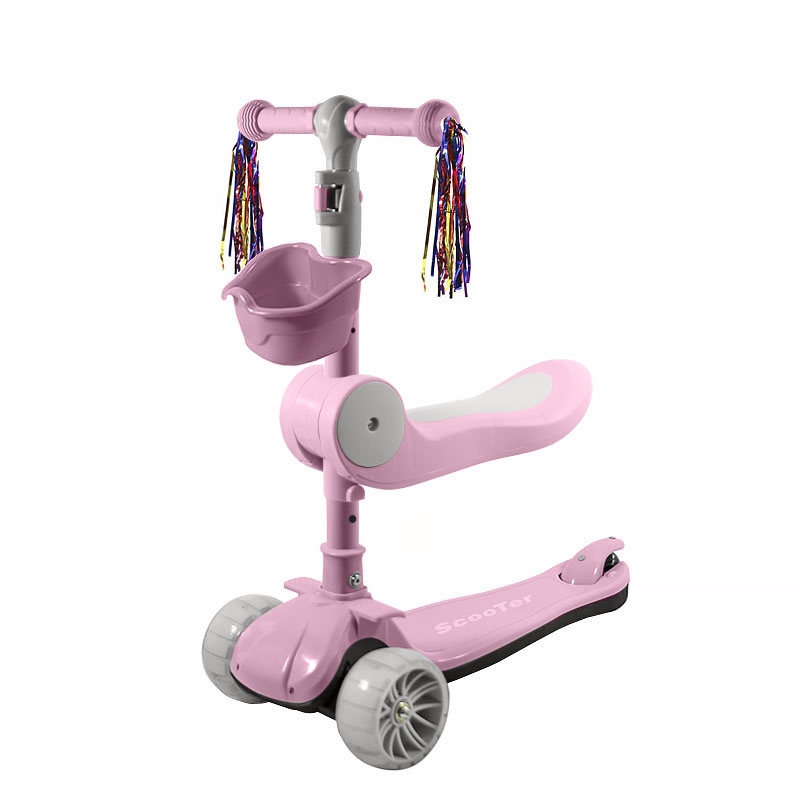 

Детский самокат 2 в 1 трехколесный с сиденьем Lesko BAQ-016-8 Pink