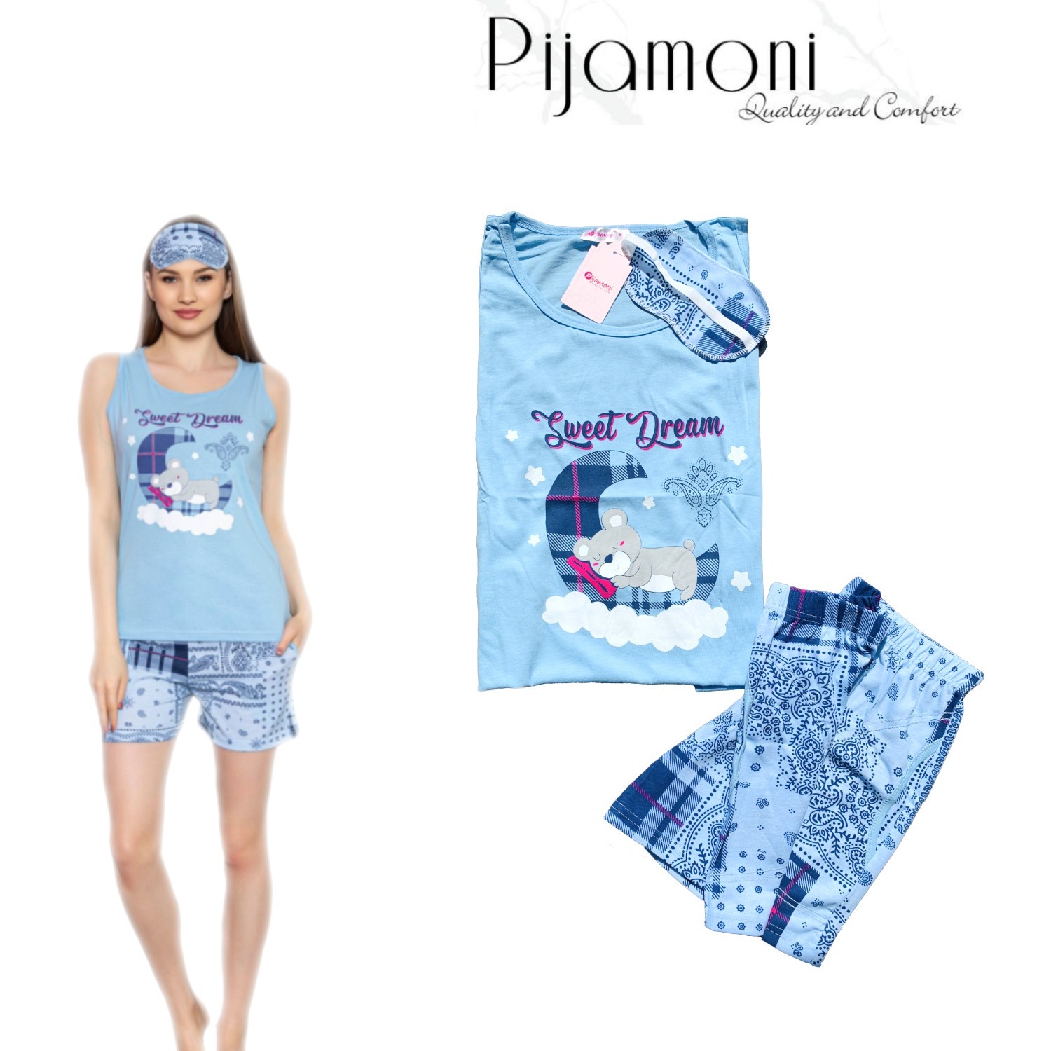 

Пижама женская хлопковая Sweet dreams 4 (Турция) . Шорты + Майка + Маска, Пижама женская хлопковая Sweet dreams 4 (Турция) L. Шорты + Майка + Маска