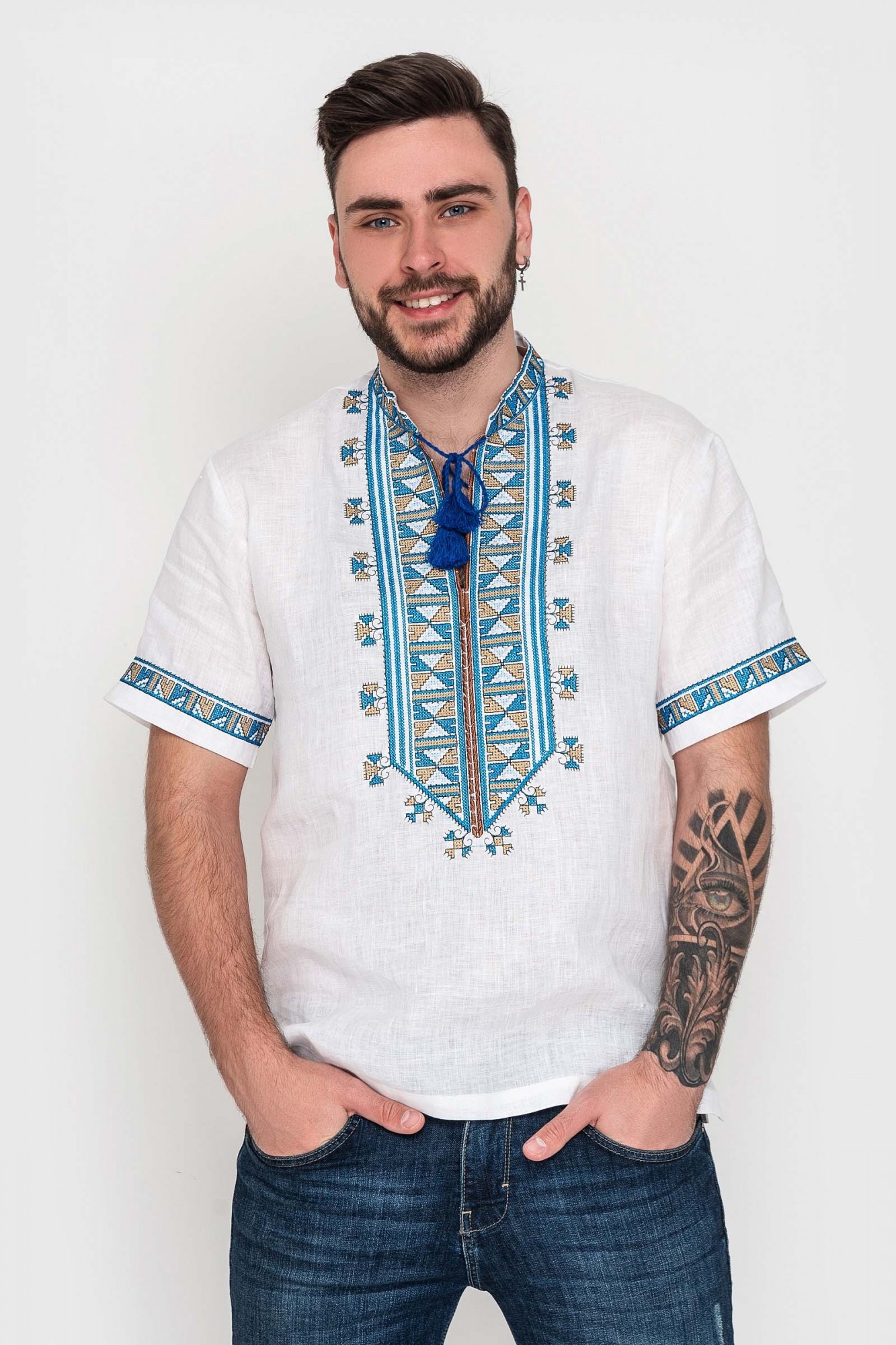 

Вышиванка Narodnyy Butik Мужская вышиванка 3/4 рукав Гетьман синяя вишивка  Белая 2005, Вышиванка Narodnyy Butik Мужская вышиванка 3/4 рукав Гетьман синяя вишивка 50 Белая 2005