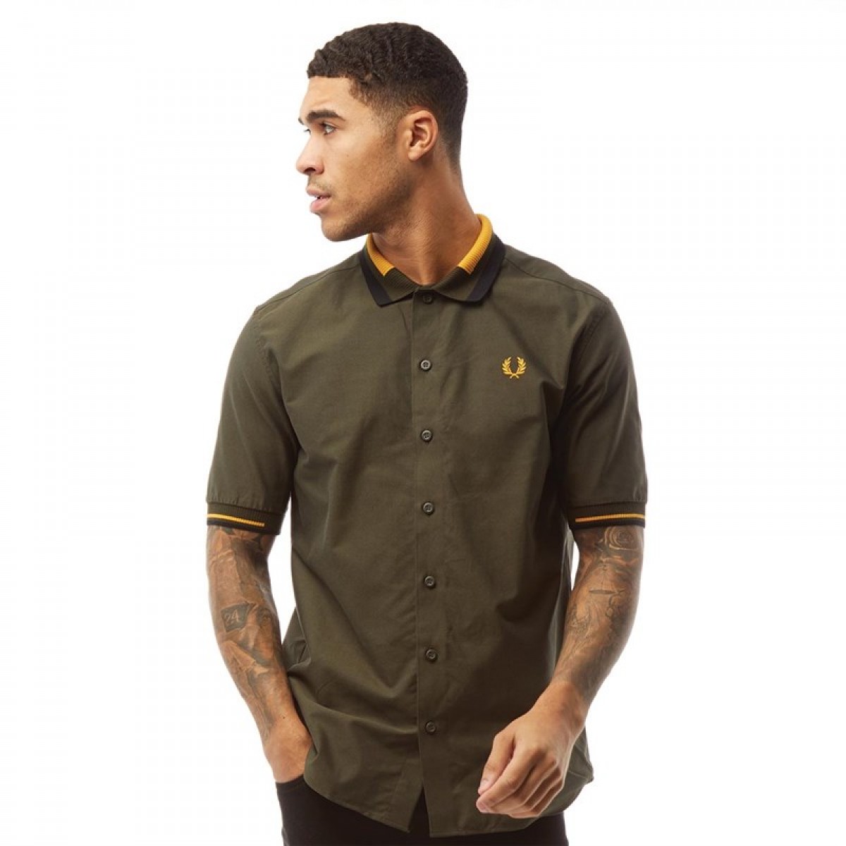 

Рубашка Fred Perry Knitted Trim Oxford Short Sleeve Shirt Forest Night Dark Green, XS (42)