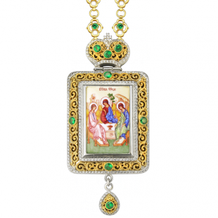 

Панагия серебряная с финифтьевым образом. фрагментарной позолотой и синт. вставками Фамильные Драгоценности 2.7.0513-1