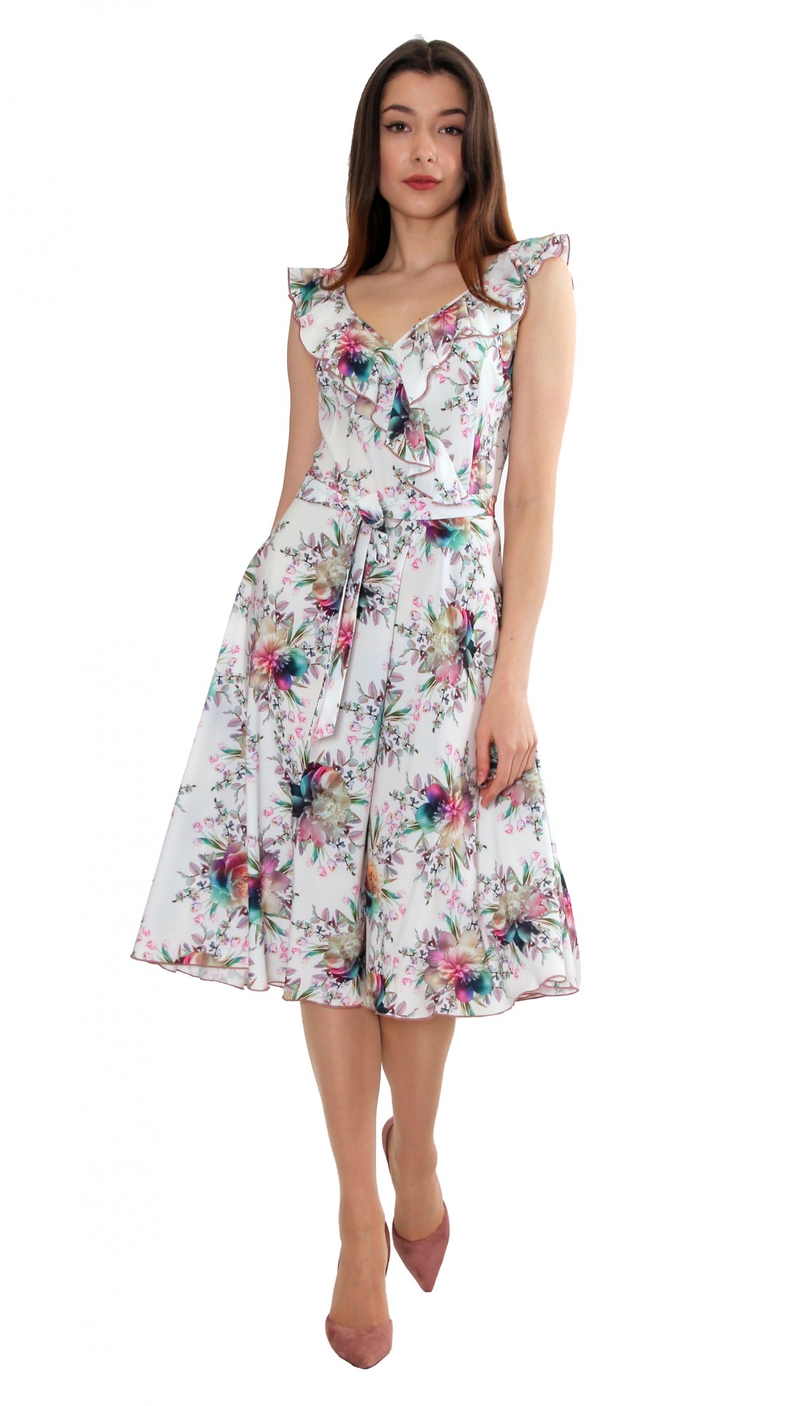 

Платье Via Moda 004  Белое с цветочным принтом, Платье Via Moda 004 46 Белое с цветочным принтом