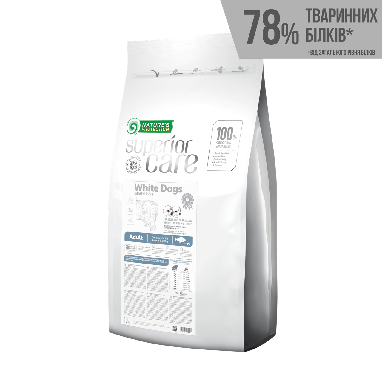 

Сухой беззерновой корм Superior Care White Dogs Grain Free для собак с белой шерстью малых пород, 10 кг