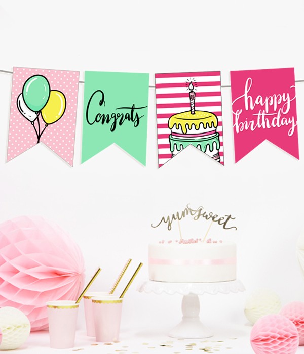 

Бумажная гирлянда Happy Moments"Birthday mix" 12 флажков 2 м (B-65)