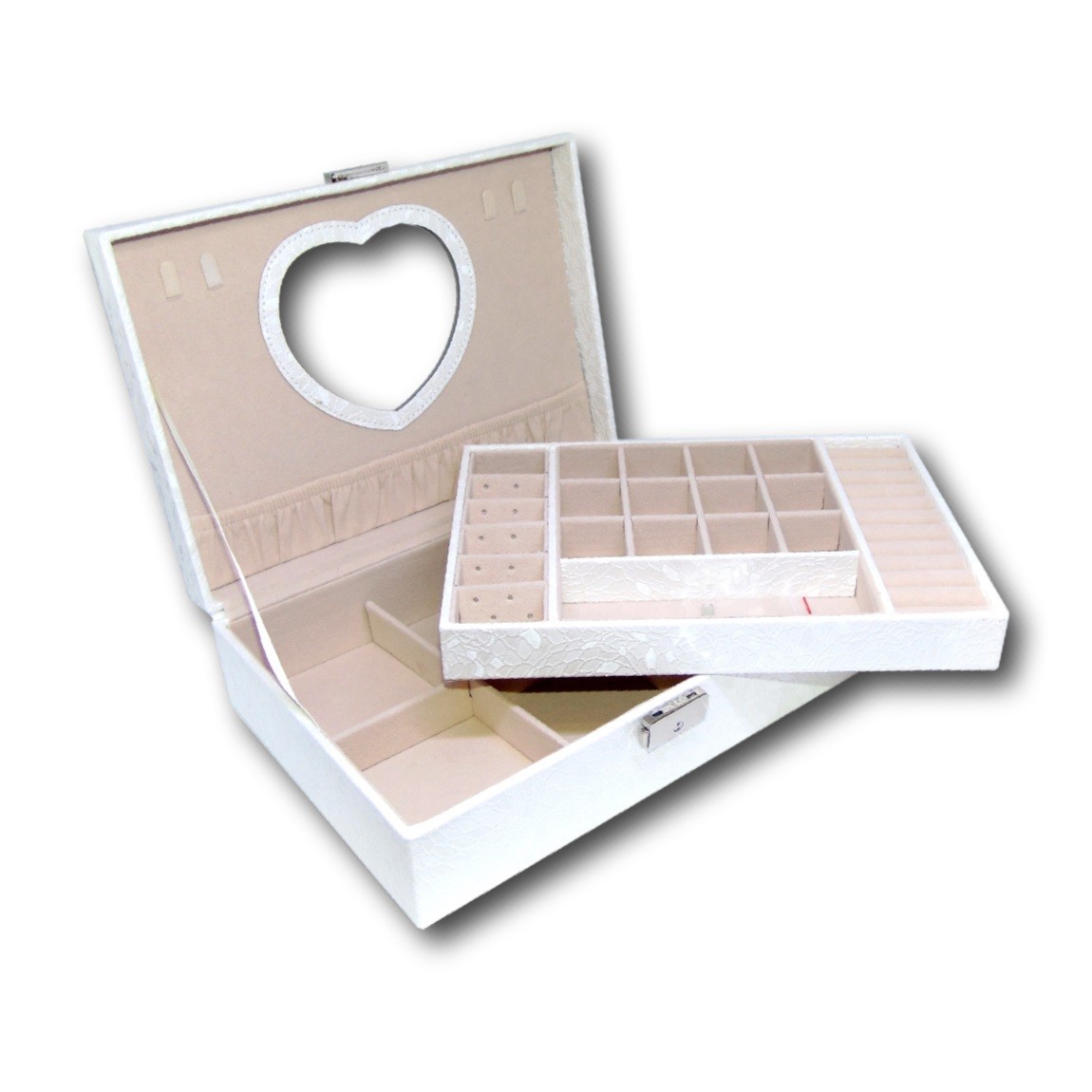 

Шкатулка с двойным дном и зеркалом для украшений Jewelry box белый