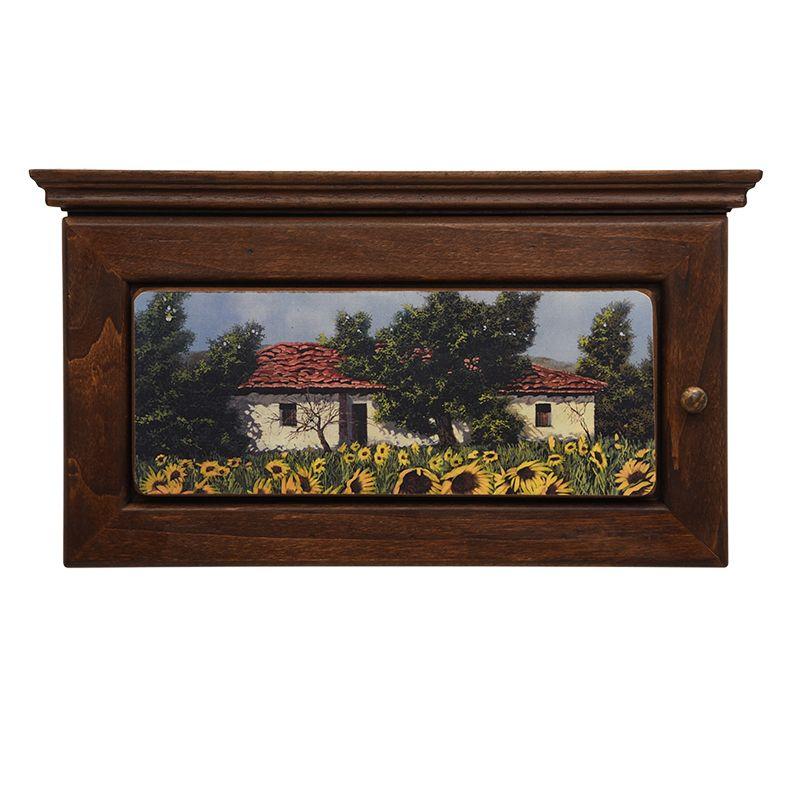 

Ключница с ярким пейзажем "Дома и подсолнухи"