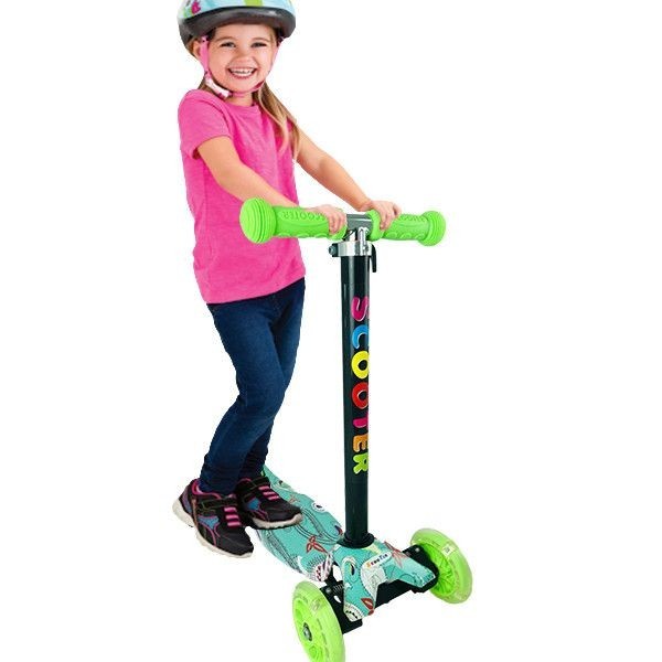 

Самокат дитячий Scooter SL-4Z світяться колеса і ручка, Зелена абстракція