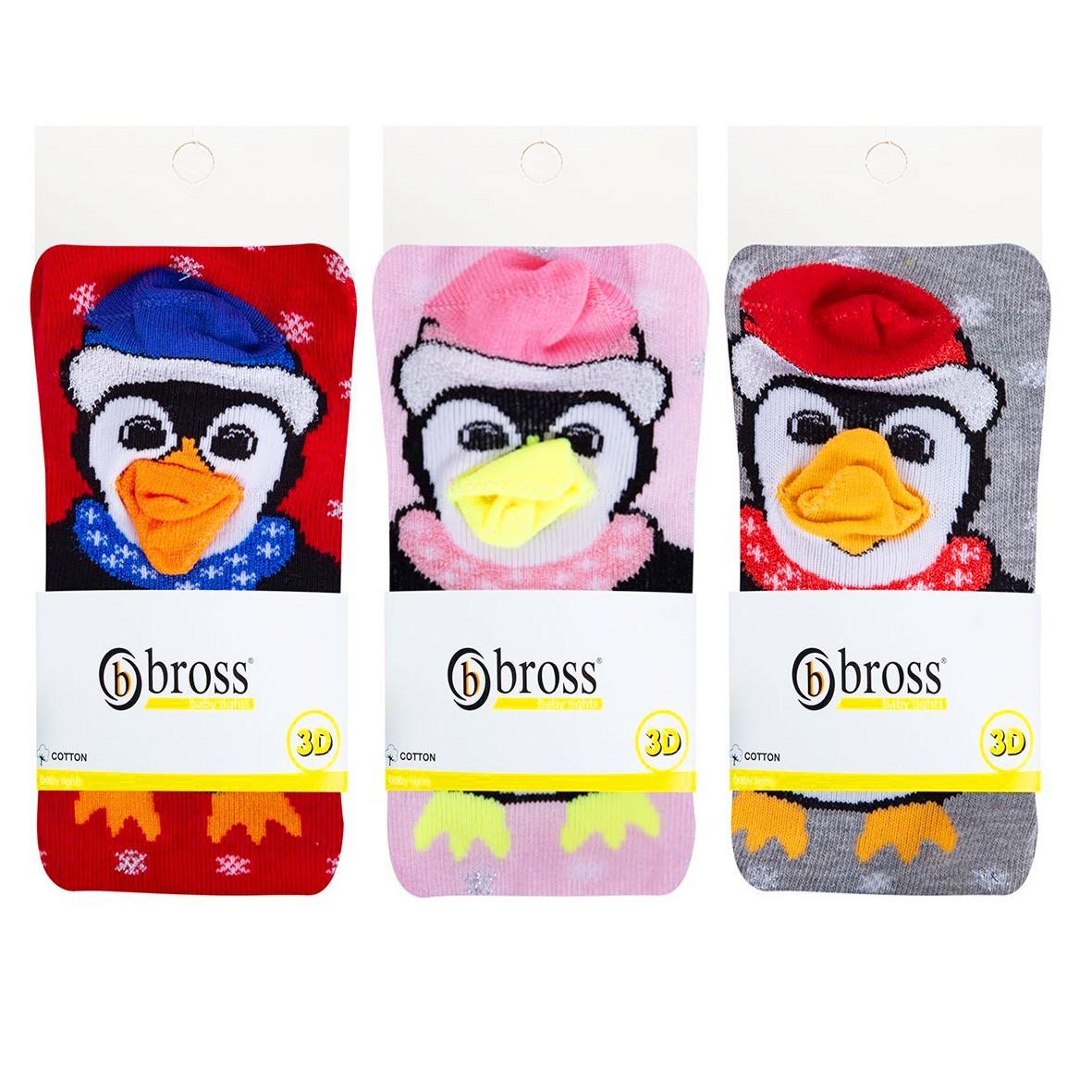 

Колготы детские BROSS 3D пингвин 98-104 см 3-5 лет Розовые Красные Серые 3 шт