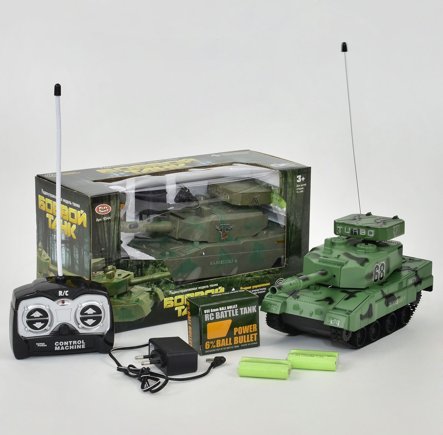 

Танк на радиоуправлении Play Smart 9344 стреляет пулями аккумулятор 4.8V зеленый