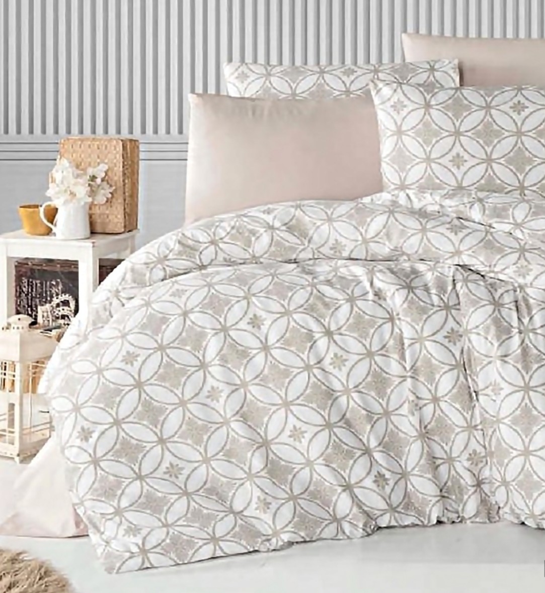 

Постельное белье TAG Ранфорс премиум с компаньоном застежка молния 100% хлопок 2х150х220 семейный Кремовый 09117570973