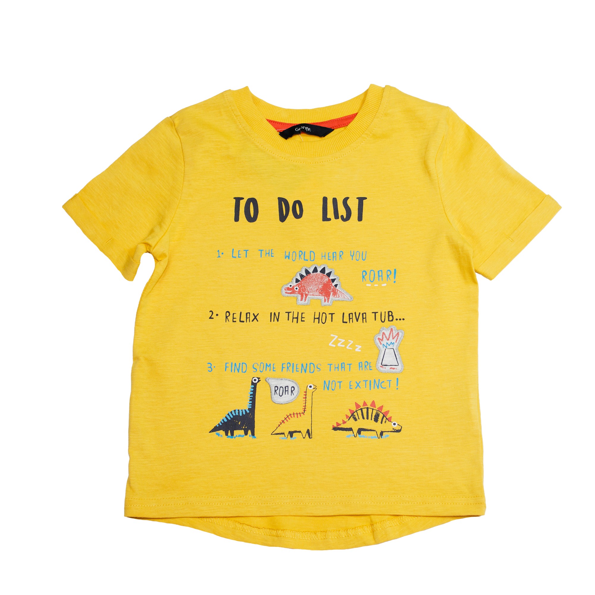 

Футболка с коротким рукавом для мальчика ( 1 шт ) George жёлтая с динозаврами и надписями 2-3 года (92-98 см) 1201