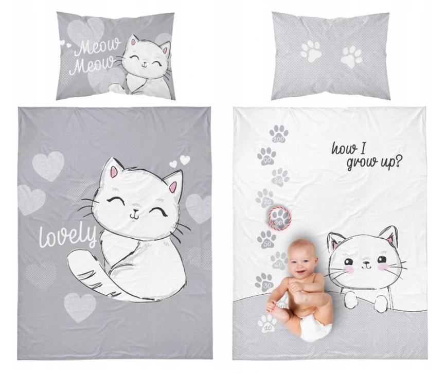 

Постельное белье детское двустороннее Kitty Miałgosia grey хлопок 100% 100 х 135 см