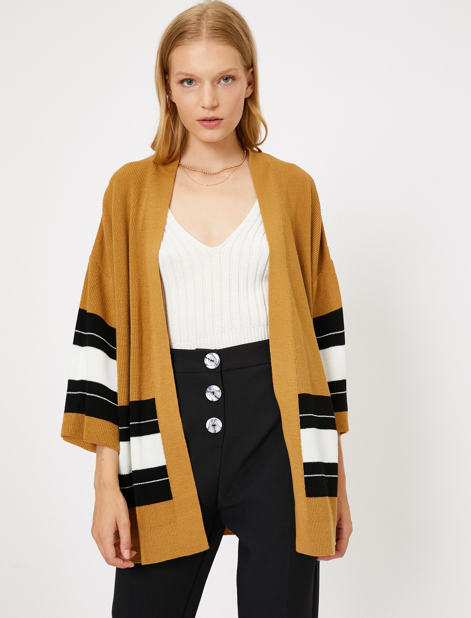 

Кардиган Koton 0KAK92737HT-W90 L Camel Stripe
