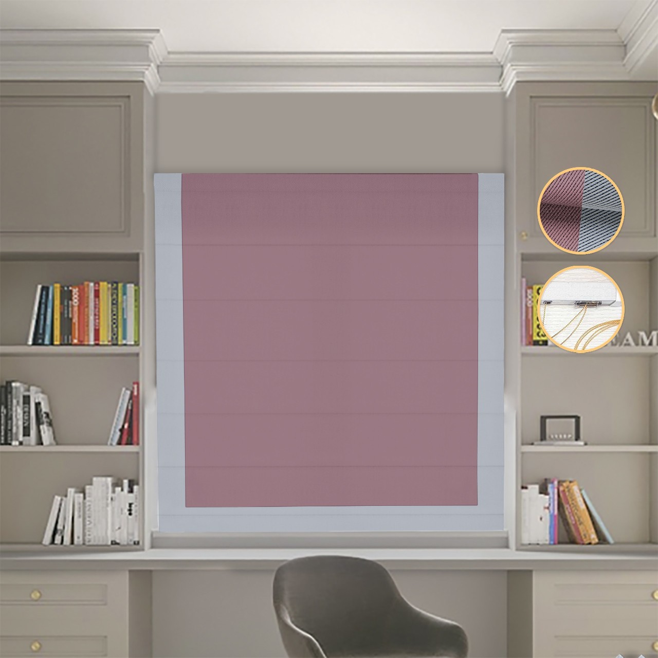 

Римские шторы DECOLIV Блэкаут Перфект пудровый с светло-серым кантом 120*170 см