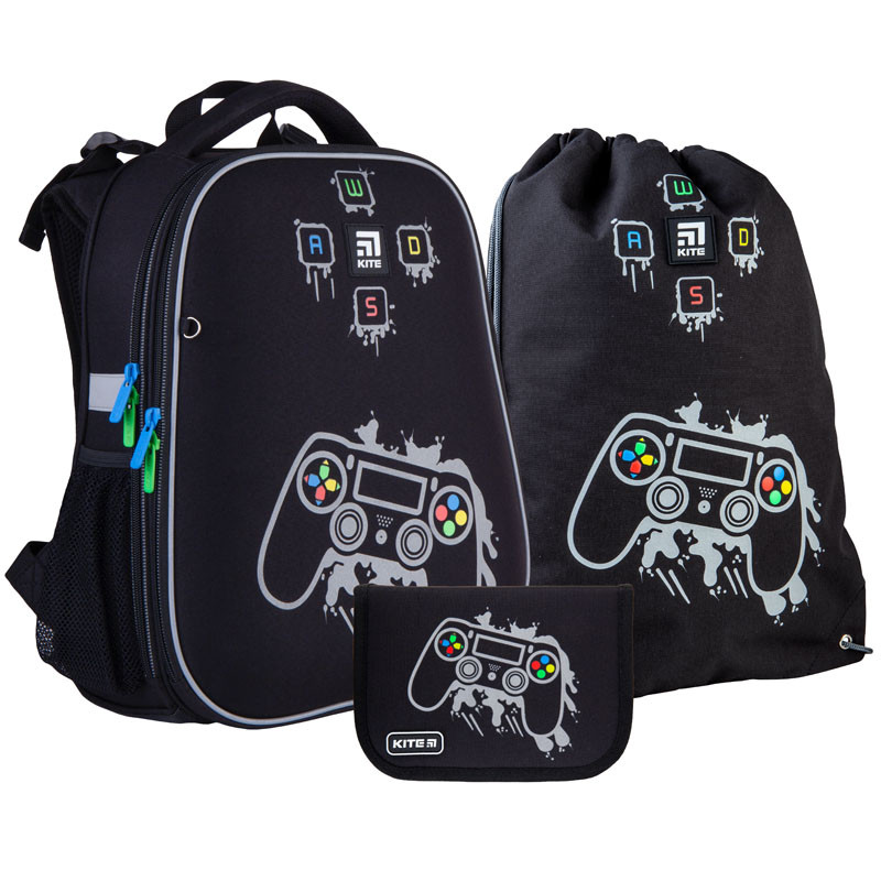 

Школьный набор рюкзак + пенал + сумка Kite Gamer (K21-531M-2) 1000 г 38x29x16 см 16 л черный