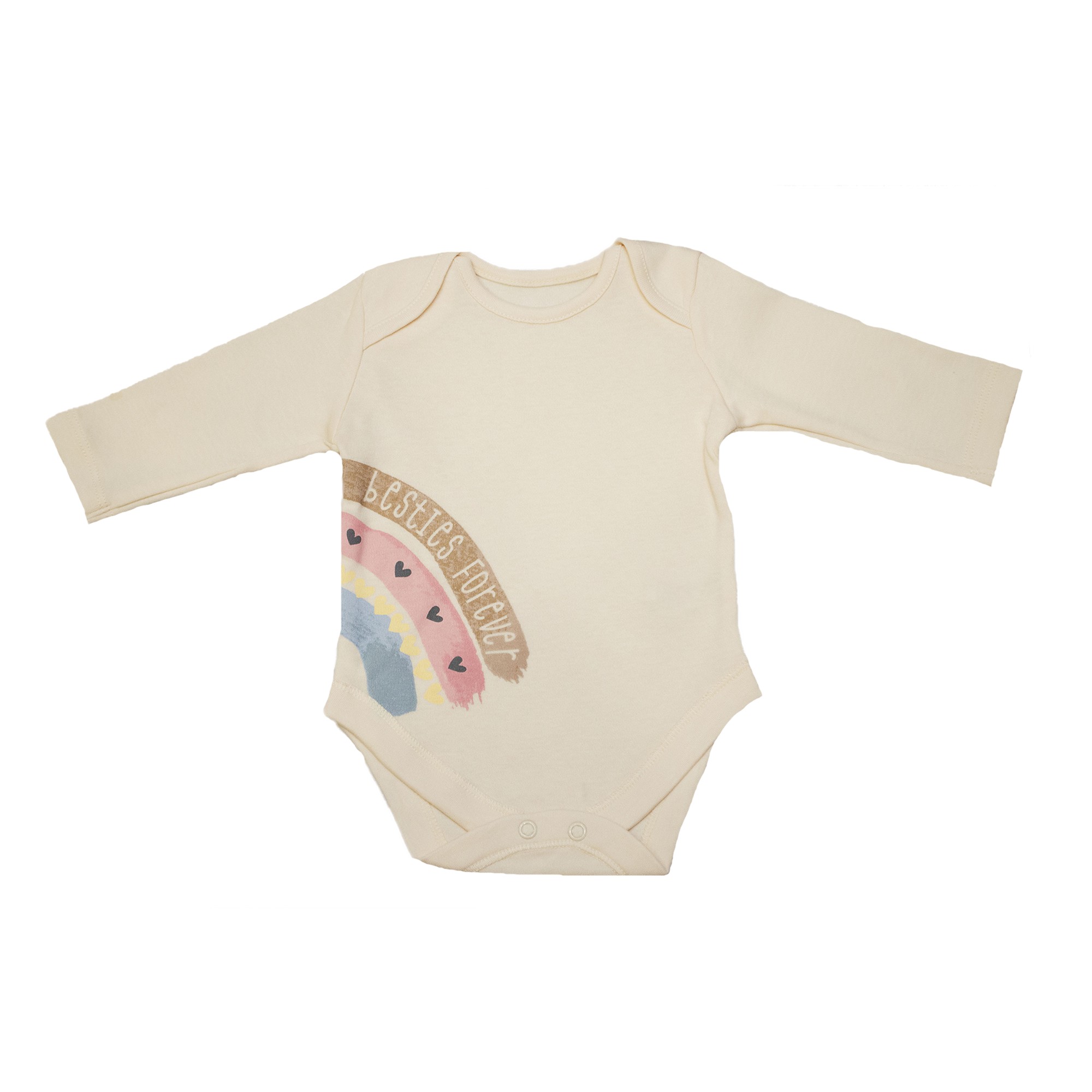 

Боди для девочки ( 1 шт ) George бежевый с радугой на правом боку на кнопках с длинными рукавами 6-9М (68-74 см) 9,5кг 1294