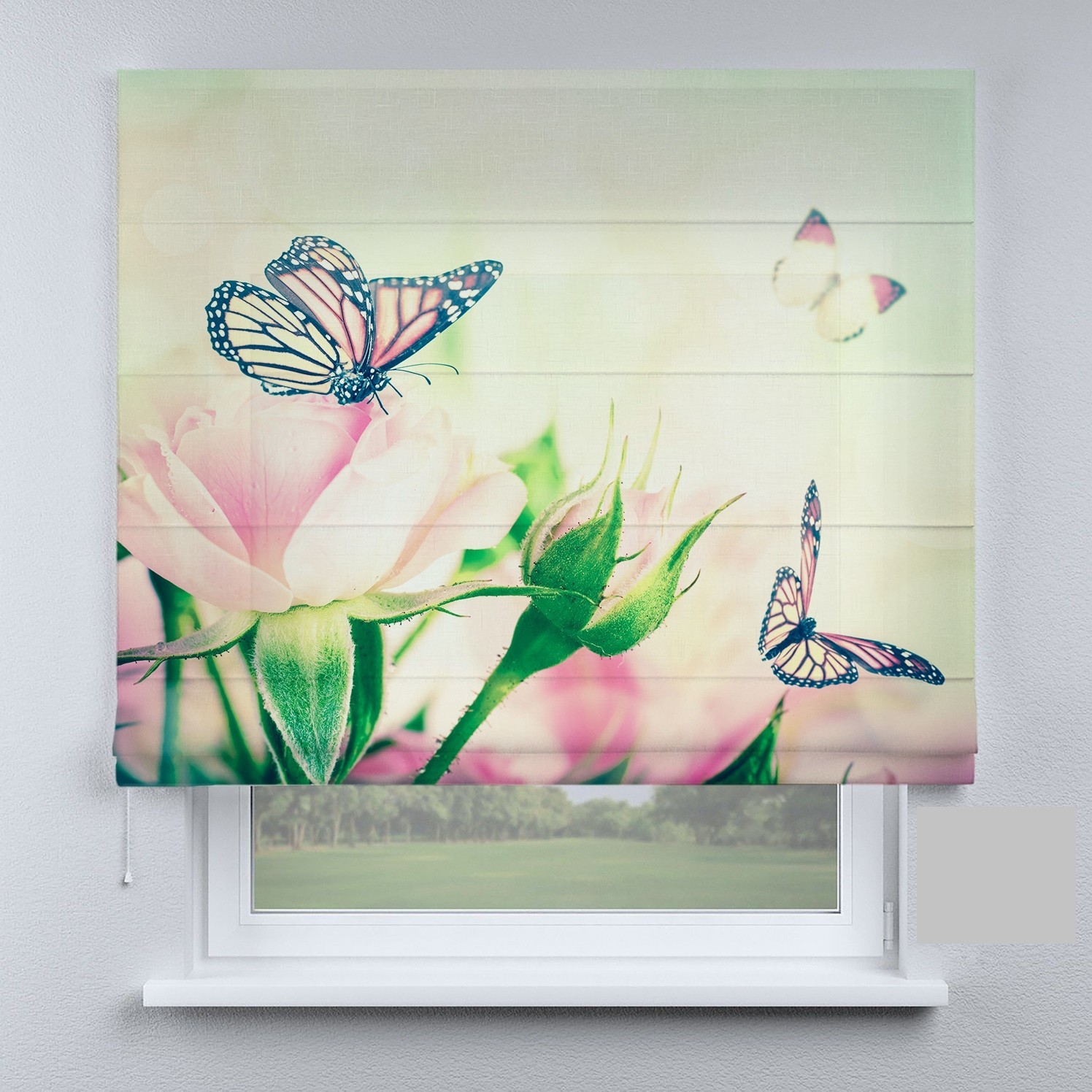 

Римские шторы DECOLIV бабочки на фоне роз 40*170 см