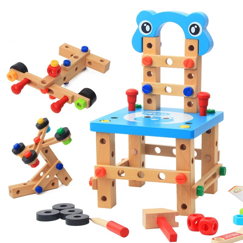 

Развивающий деревянный стульчик-конструктор 8 в 1 с инструментами ViVi Wood Toy Синий